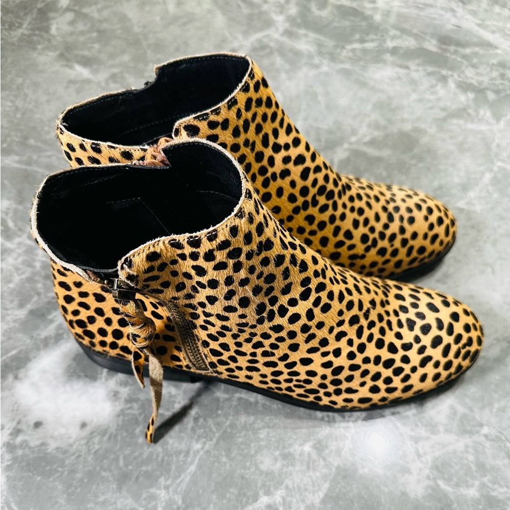 Sole Society Leopard Calf Hair Leather Ankle Boots Booties SZ 7.5 Brown Ombre